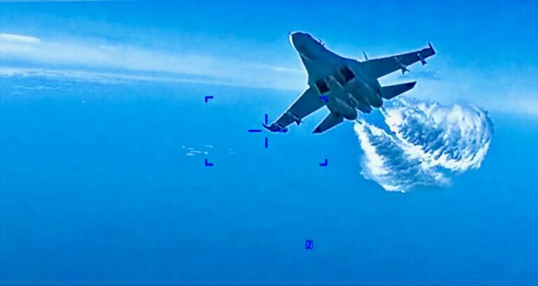 Pentagon releases video of doomed drone chased by Russian Su-27 fighter jet