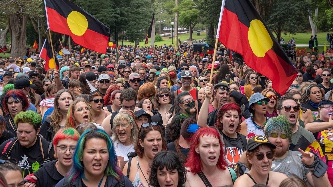 invasion Day Rally Protesters with Colour hair angry faces