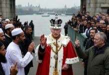 THE LEFT WING KING: A THRONE WITHOUT A NATION King Charles with Muslims and Londers in a standoff