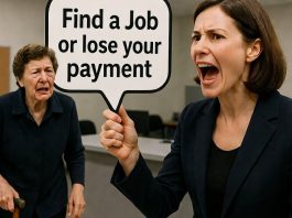 Job Network women worker screaming at elderly women with walking stick