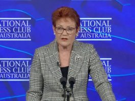 Pauline Hanson speaking at the National Press Club